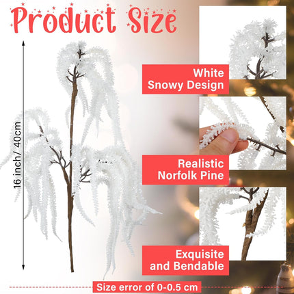 Chuangdi 12 Pcs Snowy Pine Branches 16 Inch Artificial Christmas Tree Picks Norfolk Artificial Flocked Pine Branches for Vase Christmas Wreath DIY Floral Arrangement Holiday Decor