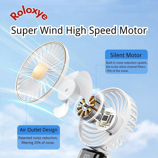 Portable Fan Handheld Fan, 6000Mah 180° Foldable MultiFunction Fan, 5 Speeds, Digital Display, Ultra Quite, Up To 16H Long Use