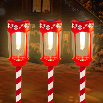 HUYIENO 8pk Solar Christmas Pathway Lights Decorative Outdoor Garden Path Lights Stainless Steel Solar Powered Landscape Lighting for Walkway Yard Garden Lawn