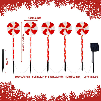 Bencailor 10 Pcs Christmas Pathway Marker Light Xmas Red and White Lollipop Solar Powered Light Christmas Outdoor Decoration Candy Cane Driveway Light Plugin for Yard Patio (Novel)