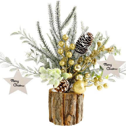 Small Christmas Tree, Table Top Christmas Tree Mini Christmas Tree with Pine Cone Gold Berries Artificial Christmas Tree for Indoor Outdoor Fireplace,Thankgivings,Christmas,Weddings Decor