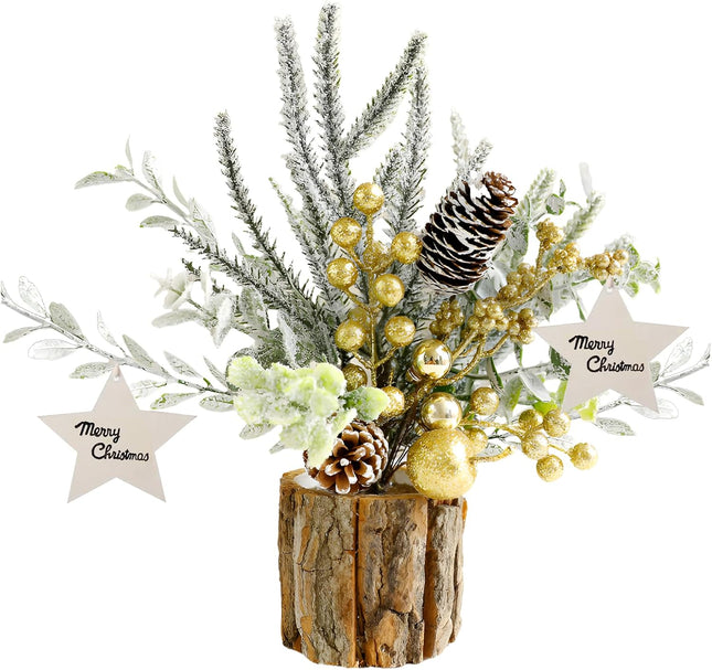 Small Christmas Tree, Table Top Christmas Tree Mini Christmas Tree with Pine Cone Gold Berries Artificial Christmas Tree for Indoor Outdoor Fireplace,Thankgivings,Christmas,Weddings Decor