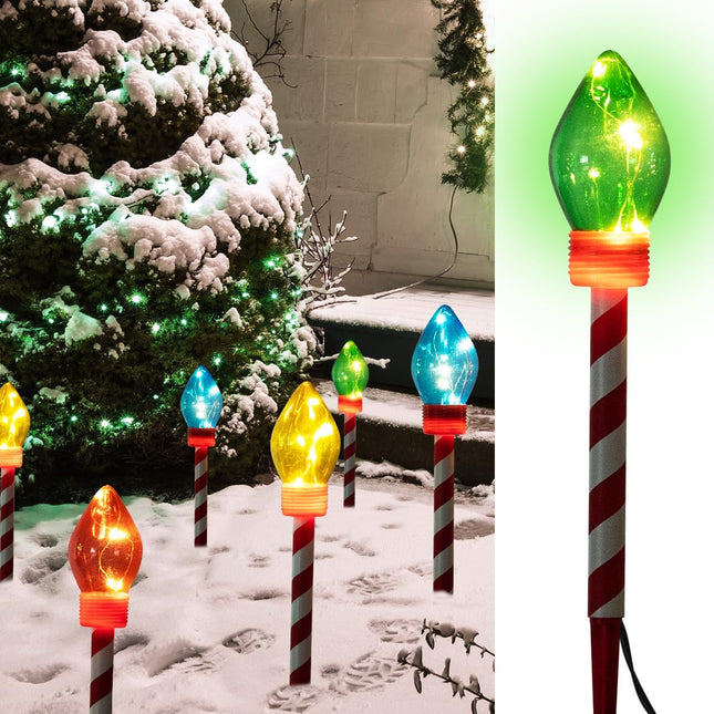 4Pack Solar Christmas Lights Multicolored Light Bulb Outdoor Garden Decorations Landscape LED Lights for Christmas Walkway Driveway Lawn Decor