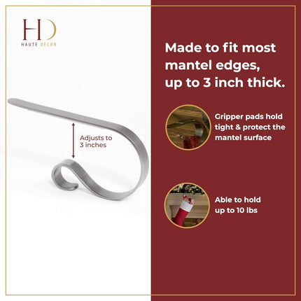 Haute Decor The Original MantleClip Stocking Holder with Holly Embossed Design- 4 Pack (Oil-Rubbed Bronze) - Christmas Stocking Hanger Adjusts to Fit Various Mantel Styles