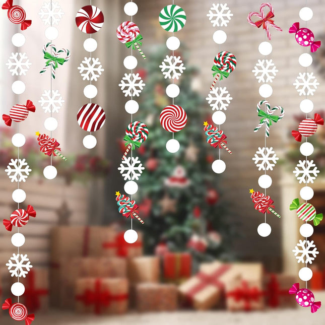 XunYee 78 ft Candyland Christmas Trees Decorations Christmas Candy Garland Red and Green Candy Cane Lollipop Snowflake Dot Peppermint ​Hanging Garland for Xmas Holiday Year Party Decor