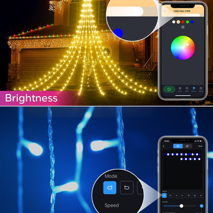 23FT Outdoor Christmas Decorations Star String Lights, Smart RGB Led Tree Lights Waterfall DIY Preset Scenes App Remote Control Large Unique Yard Lights for Outside Roof Home Xmas Holiday Decor