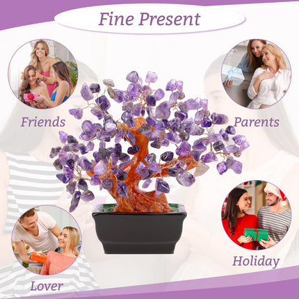 Natural Amethyst Crystal Money Tree for Office Home Room Desk Decor Spiritual Meditation Positive Energy Feng Shui Crystals Healing Stones Luck Wealth Bonsai Trees Birthday s for Women