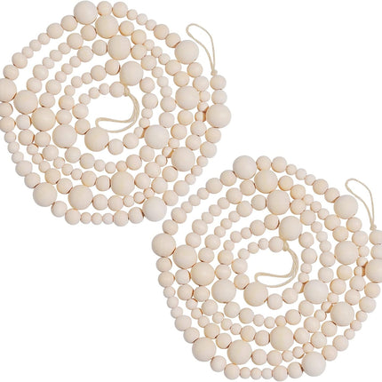 2 Pieces Wooden Beaded Garland 13.6 Feet Rustic Farmhouse Decor Wood Bead Garland Christmas Tree Garland Boho Decoration Natural
