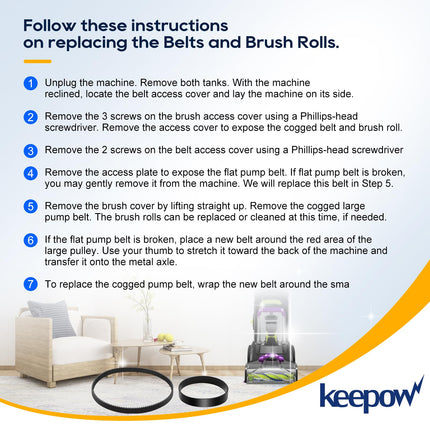 Keepow Belts Set For Bissell 3071 Powerforce Powerbrush Pet Xl And Turboclean Dualpro Pet 3072, 3067, 30673, 3109 Carpet Cleaner, Parts 1626502 & 1626486 2+2 Pack