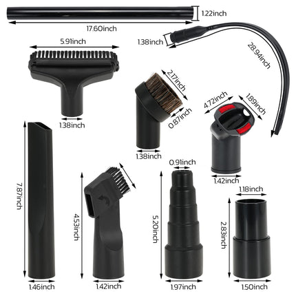 Frtzal 10Pcs Black Vacuum Cleaner Accessories, Vacuum Hose Adapters And Flexible Crevice Tool For 114 Inch And 138 Inch Vacuum Cleaners Hose Set