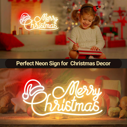 Merry Christmas Neon sign with Timer Remote, Warm White Red LED Christmas Neon Light for Christmas Decoration, Bedroom, Living Room, Home Decor Christmas Party Year Event Area