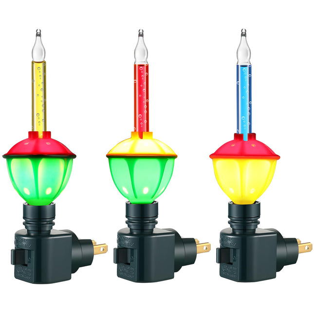 Sumind 3 Packs Traditional Christmas Bubble Lights, Vintage Bubble Night Lights with Christmas Green Swivel Plug in Base, Multicolor Fluid Christmas Lights with E12 Candelabra Bases