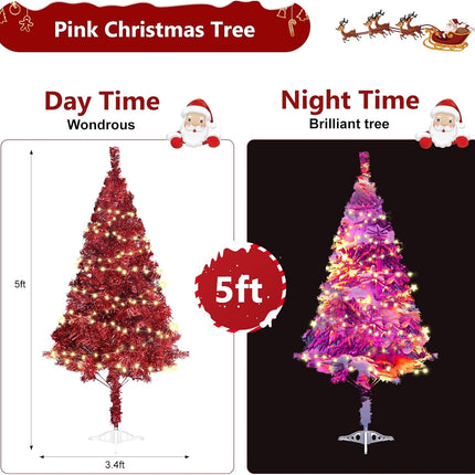 5ft Red Christmas Tree for Home, Office, Party Decoration, Artificial Tinsel Christmas Tree for Xmas Seasonal Holiday Decoration Indoor Outdoor (Red-5ft)