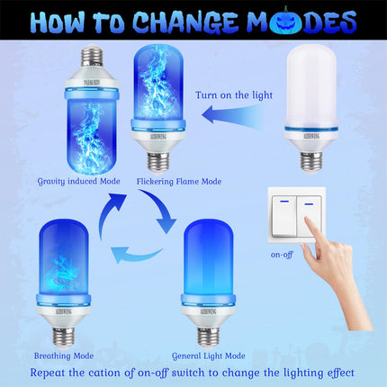 LED Flame Light Bulbs, 4 Modes Fire Light Bulbs, E26 Base Flame Bulb, Christmas Decorations Outdoor Indoor Home, Christmas Lights Bulbs (Blue, 4 Pack)