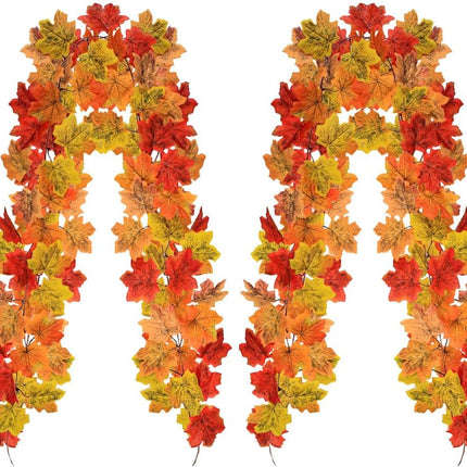 4 Pack Fall Maple Leaves Garland, 6.6Ft/Piece Artificial Maple Leaf Autumn Garland Hanging Fall Vines for Table Front Door Fall Thanksgiving Party Christmas Outside Indoor Decor (b13)