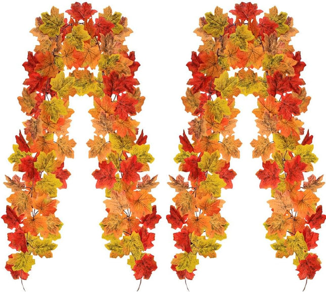 4 Pack Fall Maple Leaves Garland, 6.6Ft/Piece Artificial Maple Leaf Autumn Garland Hanging Fall Vines for Table Front Door Fall Thanksgiving Party Christmas Outside Indoor Decor (b13)