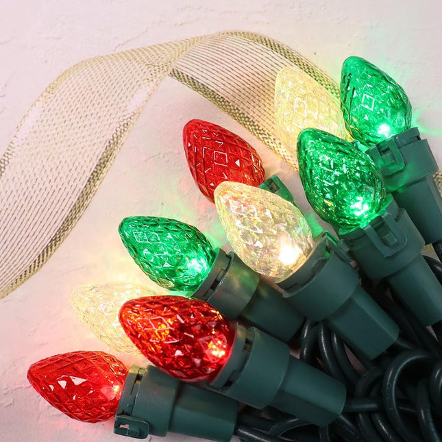 Red White and Green Christmas Lights Outdoor C3 Glass 50 LED String Lights Plug in Fairy Lights with ETL Xmas Decorations for Indoor Outdoor Yard Party Christmas Tree Deco