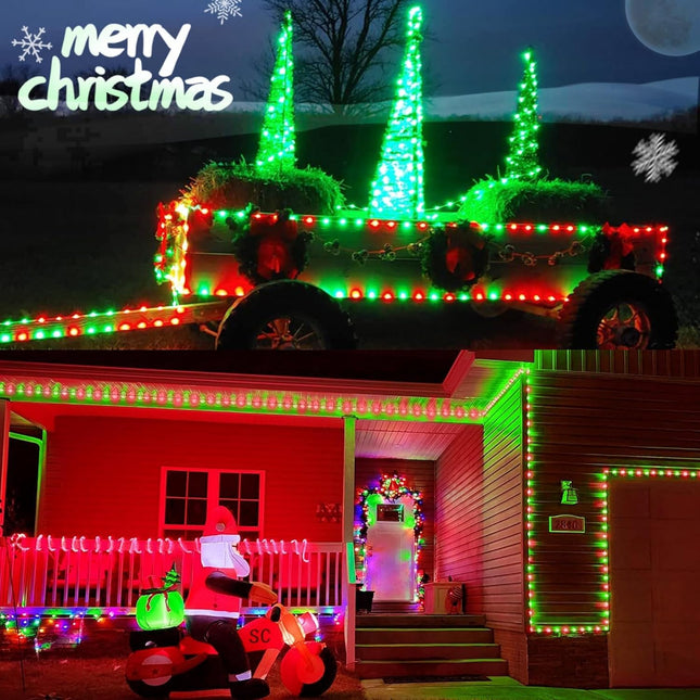 QITONG 2 Pack Red and Green Solar Rope Lights, Each 33ft 100 LED Solar Christmas Lights Outdoor, 8 Modes Clear PVC Tube Solar String Lights for Christmas Decor
