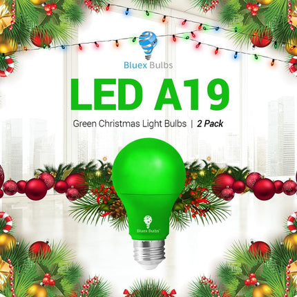 Bluex Bulbs 2 Pack Bluex LED A19 Green Light Bulb - 9W (60Watt Equivalent) - E26 Base LED Green Lights, Party Decoration, Porch, Home Lighting, Holiday Lighting, Decorative Illumination Green Bulb
