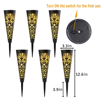 Go2garden 6Pcs Solar Lights Outdoor Decorative Conical Garden Stakes for Patio, Yard, Lawn, Pathway Decor Landscape Lighting Mothers' Day Garden s(Black)