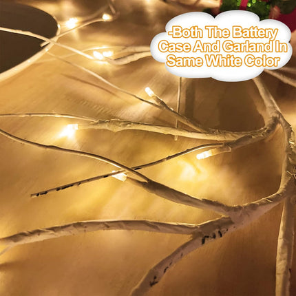 TURNMEON 6Ft 54 LED Lighted Birch Garland Prelit Branches with Timer 8 Modes Warm White Lights Battery Operated Prelit Twig Vine Garland for Mantle Fireplace Table Christmas Decorations Indoor Outdoor