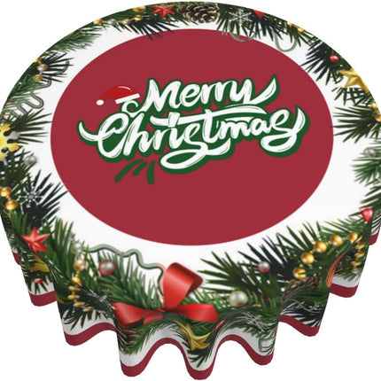 Merry Christmas Round Tablecloths 70 Inch Christmas Garland Tablecloth Winter Xmas Ribbon Tablecloths Polyester Washable Fabric Farmhouse Decorative for Holiday Home Kitchen Dining Party