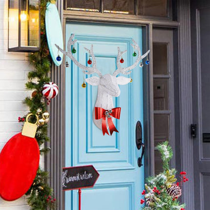 Hausse Lighted Christmas Wall Decoration Reindeer Head, 27" Pre-Lit 3D Xmas Rudolph Hanging Wreath, 8 Lighting Modes & Timer, Battery Operated for Winter Holiday Indoor Outdoor Front Door Window