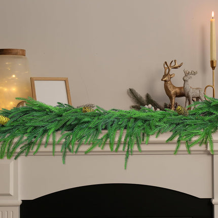 Jutom 6 ft Norfolk Pine Garland Artificial Pine Greenery Garlands with Pine Cones Christmas Norfolk Pine Garland Christmas Garland Cedar Garland Winter Garland for Seasonal Indoor Home Decor (1)