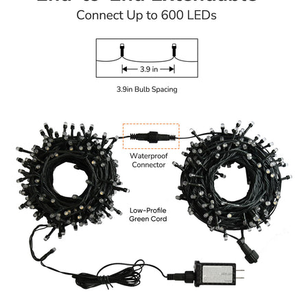 ULG d 2-Pack 152FT 400 LED Christmas String Lights, Extendable Waterproof Fairy Lights with Memory Function, 8 Modes, Bubble Bulbs, Warm White, Adapter Included for Indoor/Outdoor Decor