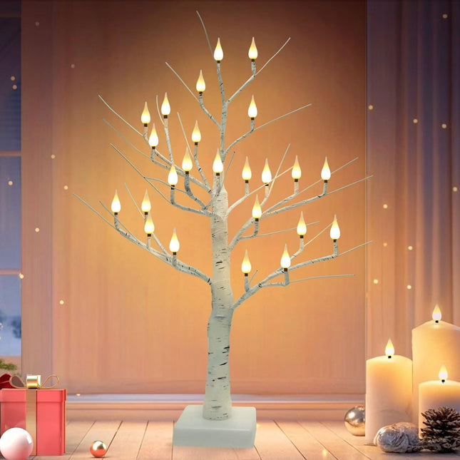 2Ft Christmas Candle Lighted Trees for Indoor Decor, d Birch Tree with 24 LED Flameless Candles Lights, USB/Battery Operated Lighted Tree Candles for Home Thanksgiving Christmas Decor
