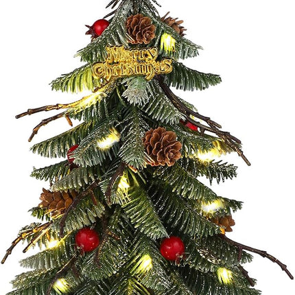 Tabletop Christmas Tree, Small Artificial Christmas Mini Tree Christmas Decorations Indoor with Holiday Ornaments Red Berry Pine Cone Greenery for Home Office Table Xmas Christmas Decor (White)