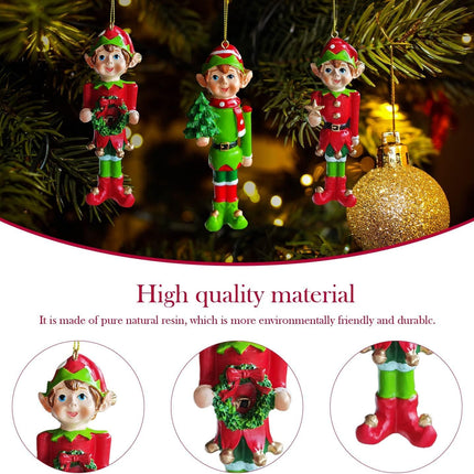 3Pcs Christmas Elf Hanging Ornament for Christmas Tree，5.5Inch Resin Elves Party Pendants for Christmas Decoration
