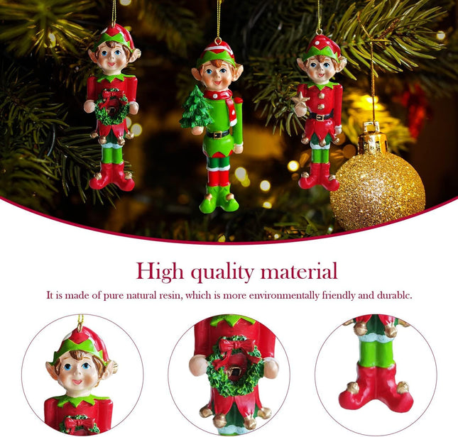 3Pcs Christmas Elf Hanging Ornament for Christmas Tree，5.5Inch Resin Elves Party Pendants for Christmas Decoration