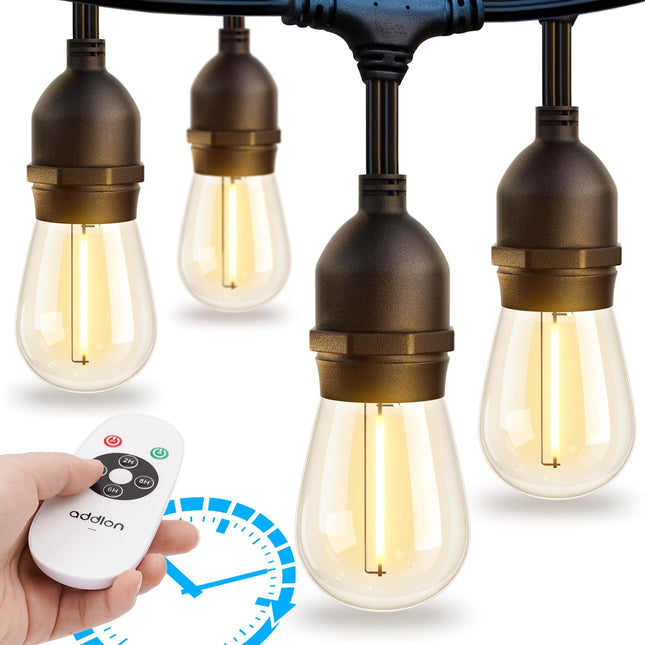 addlon Outdoor String Lights Timer Control, 48FT LED Patio Lights with Edison Vintage Shatterproof Bulbs and Commercial Grade Weatherproof Strand - ETL Listed Heavy-Duty Decorative Lights