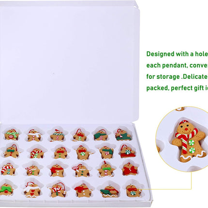 Winlyn Set of 24 Christmas Gingerbread Ornaments Bulk Clay Figurine Ornaments Gingerbread Family Dolls Gingerman Hanging Tree Ornaments for Holiday Stocking Stuffers Tree Wreath Mantel Decor