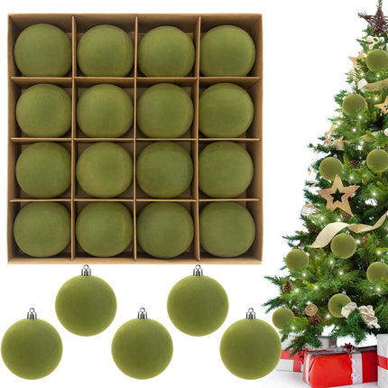 3.15" Green Velvet Christmas Ball Ornaments Set, 16 pcs Flocked Green Xmas Tree Decoration, Large Shatterproof Decorative Hanging Balls for Party Holiday Wreath Garland Home Décor