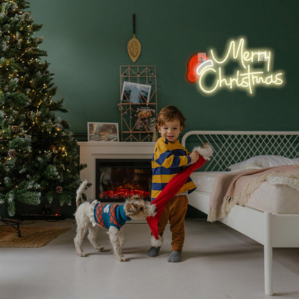 Merry Christmas Neon Sign Christmas LED Sign Light with Acrylic Board,Dimmable Switch Neon Sign,Art Wall Decorative Night Light for Indoor Party Kids Bedroom Wedding Bar Pub Club Christmas Decor