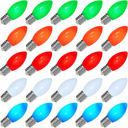 25 Pack C9 LED Christmas Light Bulbs Ceramic Multicolor C9 Bulbs E17 Base - for Christmas Tree Lights Replacement Bulbs, Christmas Lights Replacement Bulbs for Home Yard Porch Stair, 0.6W = 7W
