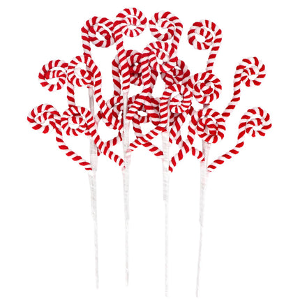4 Pcs Red White Christmas Candy Cane Picks Curly Sprays Ornaments Cotton Peppermint Swirled Branches for Xmas Tree Topper Stems Decorations Vase Filler DIY Craft Wreath Garland Home Holiday Decor