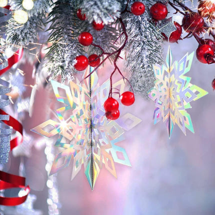 GuassLee Christmas Hanging Snowflakes Decorations Clearance 15pcs 3D Iridescent Paper Snowflakes Snow Flakes Garland for Winter Wonderland Frozen Christmas Birthday Party Decorations