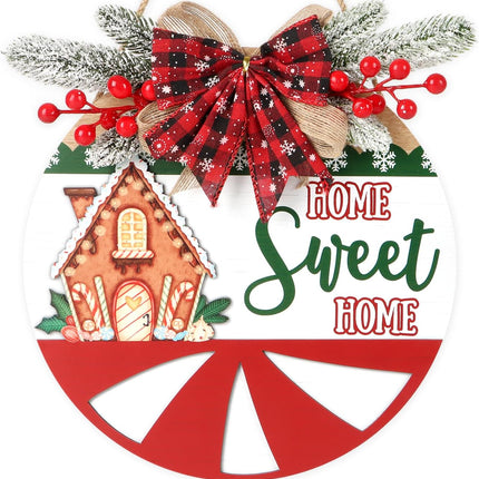 TOARTi 3D Christmas Home Sweet Home Door Wreath with Bow Pine(11.4''x11.4''), Merry Christmas Welcome Wall Sign Hanging, Farmhouse Xmas Porch Entryway Decoration for Christmas Winter Housewarming