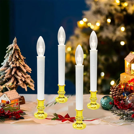 4 Pack Christmas Window Candles Lights, Battery Operated LED Window Candles with Timer (6 On/18 Off), Bright Warm White C26 3V LED Bulbs Window Candles Lights for Christmas Window Wedding Home Decor