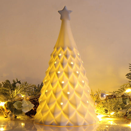 Ceramic Christmas Tree, White Light-Up Porcelain Christmas Tree Decorations, Classic Snowy Christmas Tree s Xmas Decorations for Home Farmhouse Indoor Holiday Party Decor