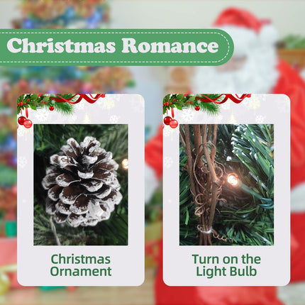 9 FT Prelit Christmas Garland with Pine Cones, Artificial Snowy Pine Garland for Christmas 50 Battery Operated Warm Lights and Timer Xmas Garlands Decor Indoor Outdoor