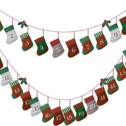 KESOTO Christmas Reusable Advent Calendar , 24 Days Countdown Hanging Garland Xmas Felt Stocking for Home Wall Stairs Christmas Decorations