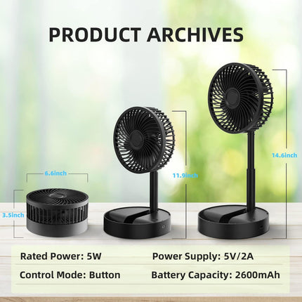 Portable Folding Fan, Rechargeable Usb Floor Table Desk Fan With Adjustable Height, 3 Speed Battery Operated Fan, Pedestal Fans