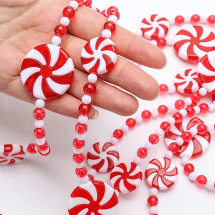 2 Pieces 19.6 feet Christmas Candy Garland Christmas Tree Garland Plastic Christmas Bead Garland Xmas Holiday Candy Cane Decor for Christmas Tree Wreaths Fence Fireplace Decorations