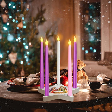 Sliner Christmas Advent Candle Holder Nativity Scene Christmas Candle Holder Set 1 Star Shape Wooden Advent Wreath Candlestick Holders and Candles Rustic Mantle Holiday Table Decoration (Novelty)