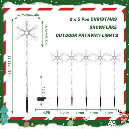 Retisee 10 Pack 27'' Snowflake Christmas Pathway Lights Christmas Pathway Marker Waterproof Snowflake Lights Pathway Marker for Patio, Yard, Garden, Lawn Christmas Holiday Decoration