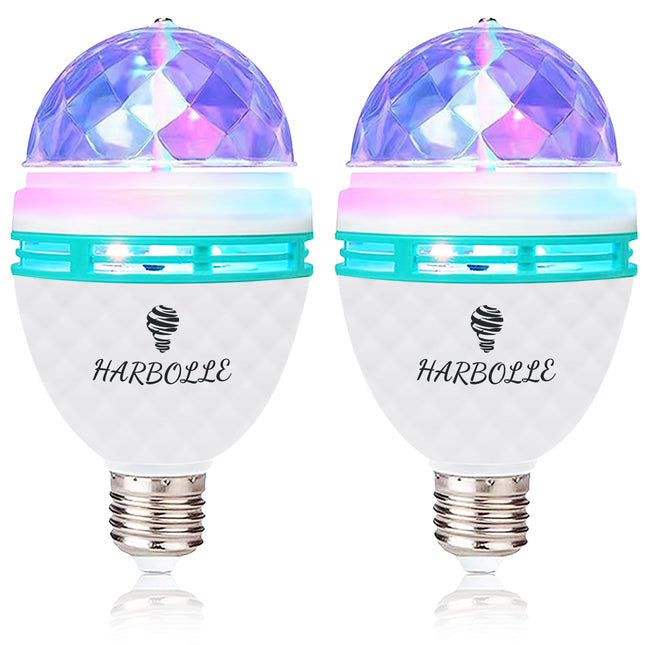 2 Pack RGB Color Rotating Bulb,E26/E27,LED Party Bulbs Colored Strobe Light Bulb Multi Crystal Stage Lights for Disco, Birthday Party Club Bar for Indoor & Outdoor Parties, Photography